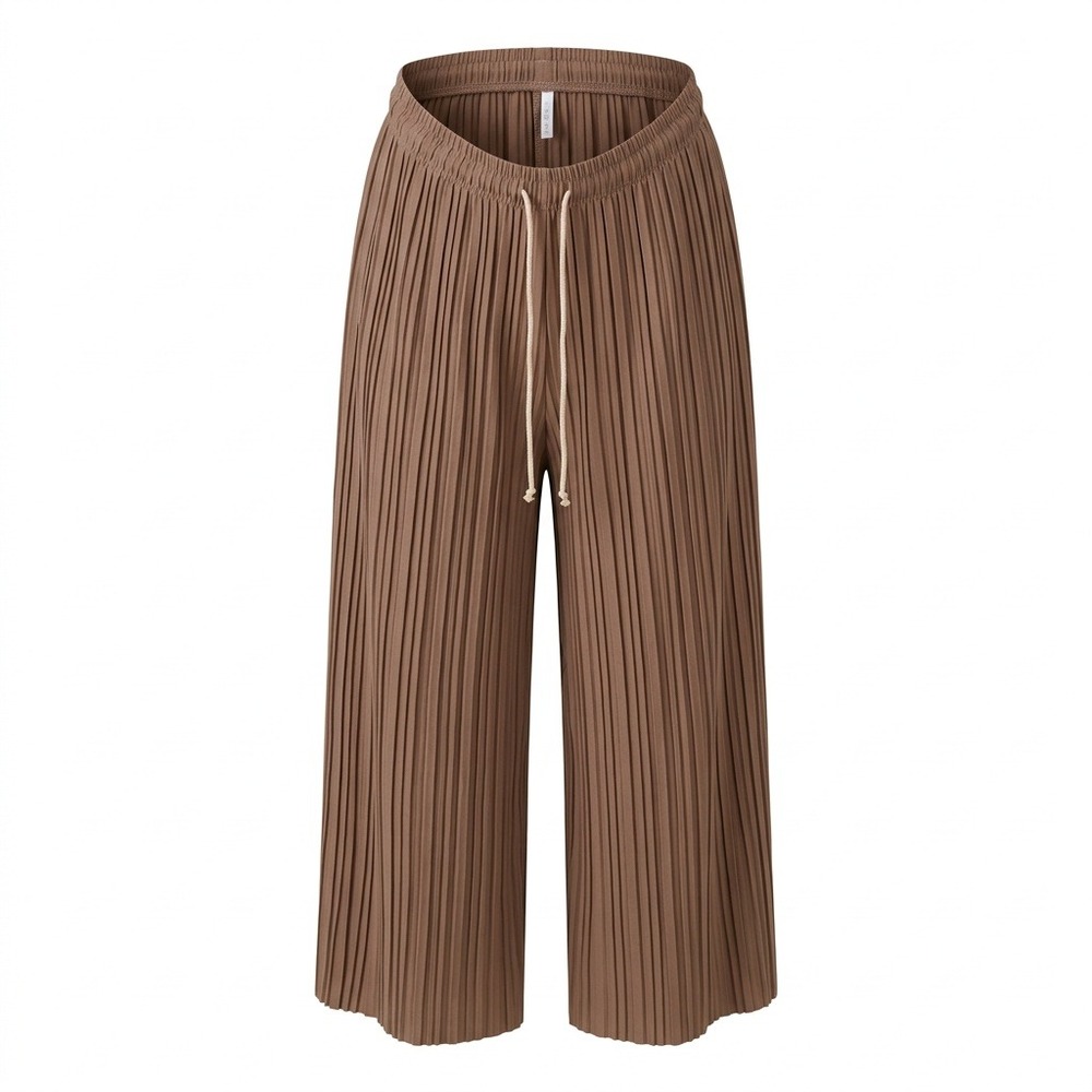 Made by Johnny Pleated Wide Leg Pants Taupe Brown High Waist Drawstring One Size